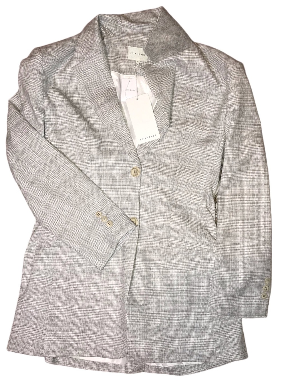 7 Diamonds Light Grey Plaid Women's Blazer
